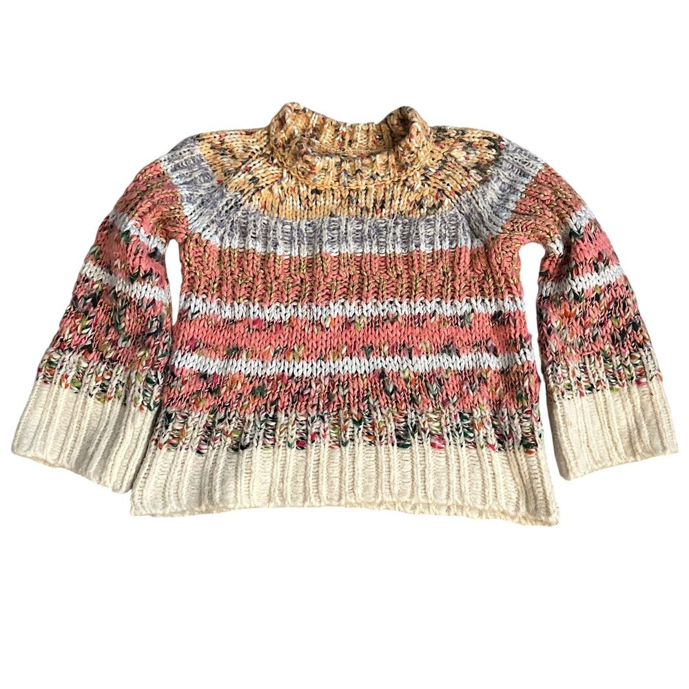 A by Anthropologie Pink Yellow Striped Chunky Oversized Boxy Sweater Size XS‎